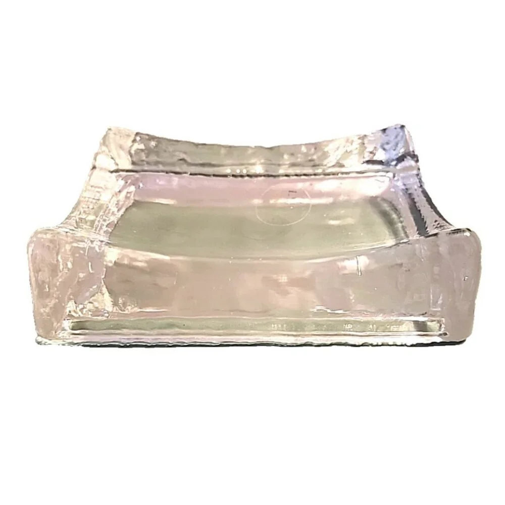 LE Smith Crystal Clear Art Glass Soap Dish Trinket Catchall Holder